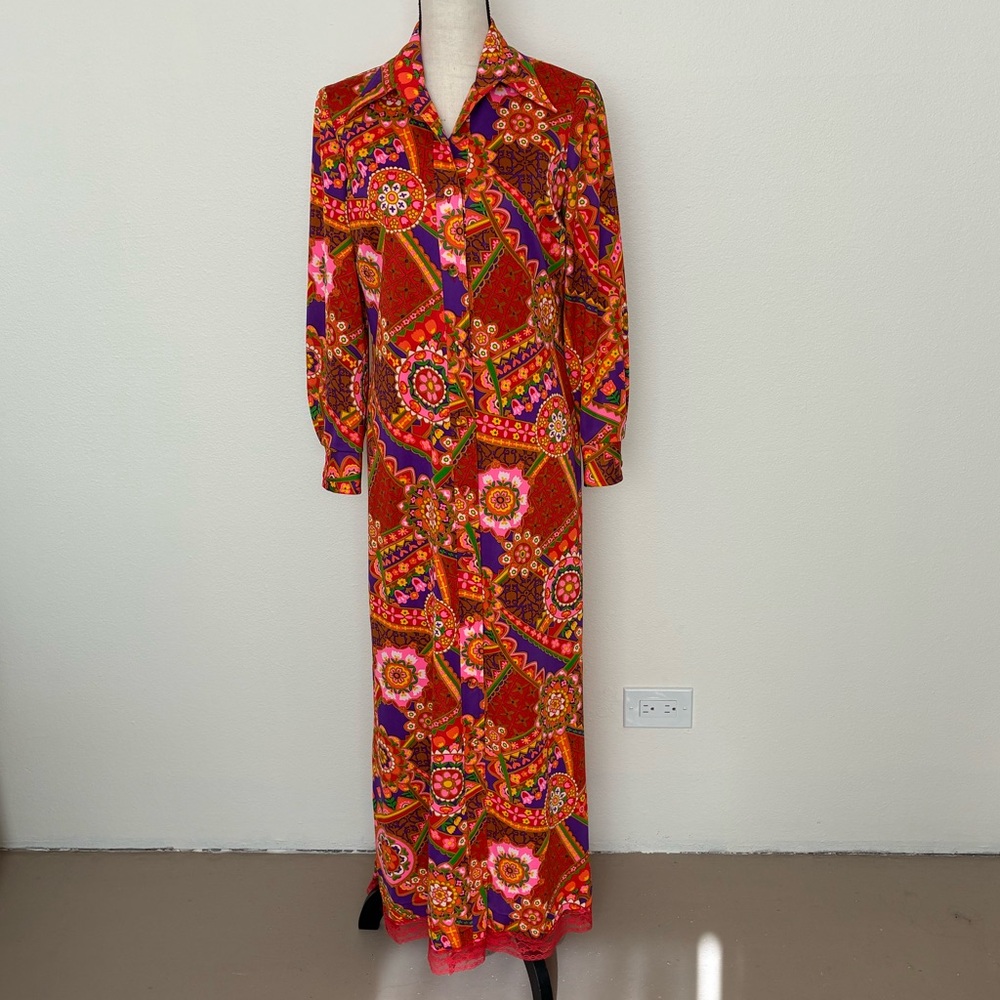 Vintage 60s 70s Hawaiian Psychedelic Maxi Dress
